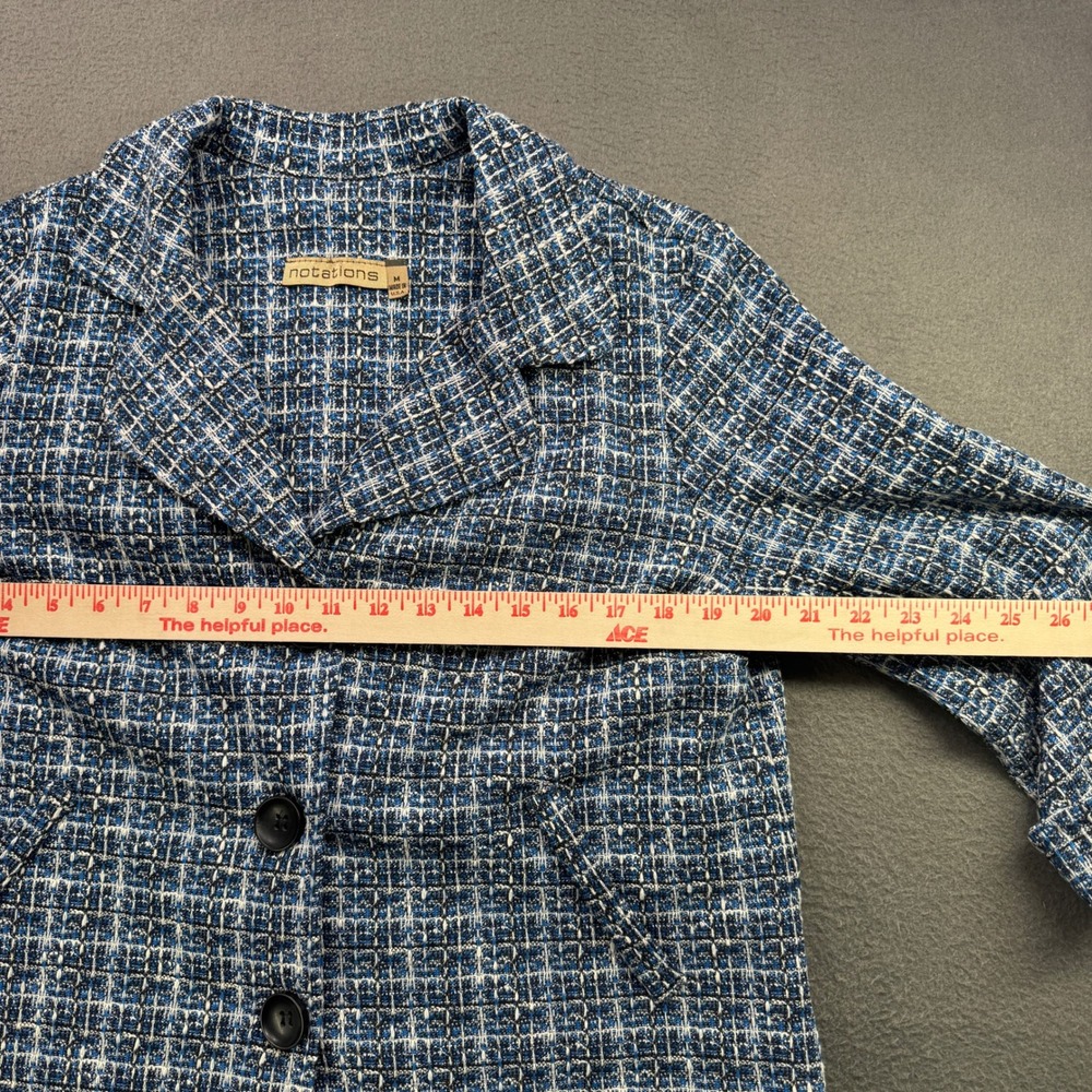 Vintage Notations Jacket Women M Blue Tweed Boucle Knit Blazer Plaid 3/4 Sleeve - Picture 4 of 9